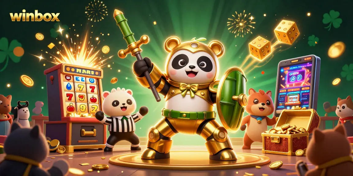 Experience thrilling casino action with winbox and vibrant gaming elements in a dynamic 3D illustration.