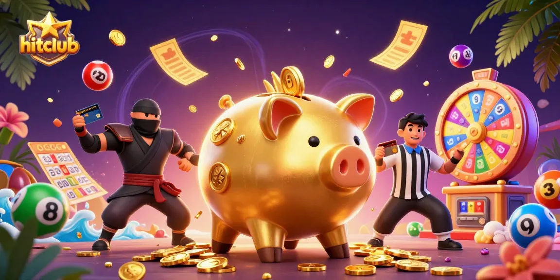 Hitclub engages with lively gameplay featuring golden coins and vibrant game elements in a packed 3D scene.