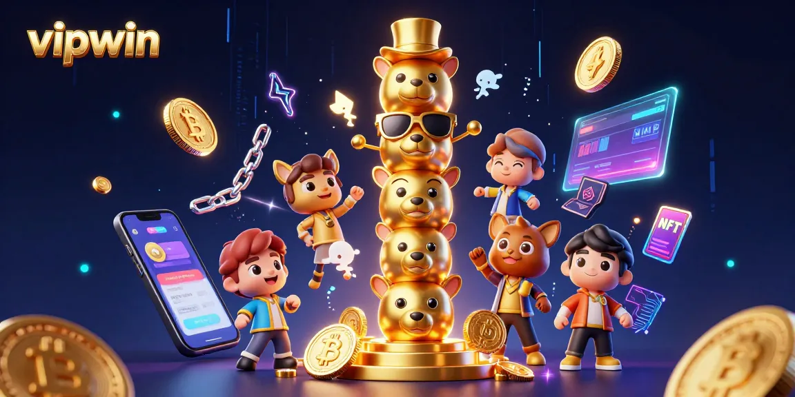 Experience thrilling wins at vipwin with vibrant animations of a golden totem and crypto coins.
