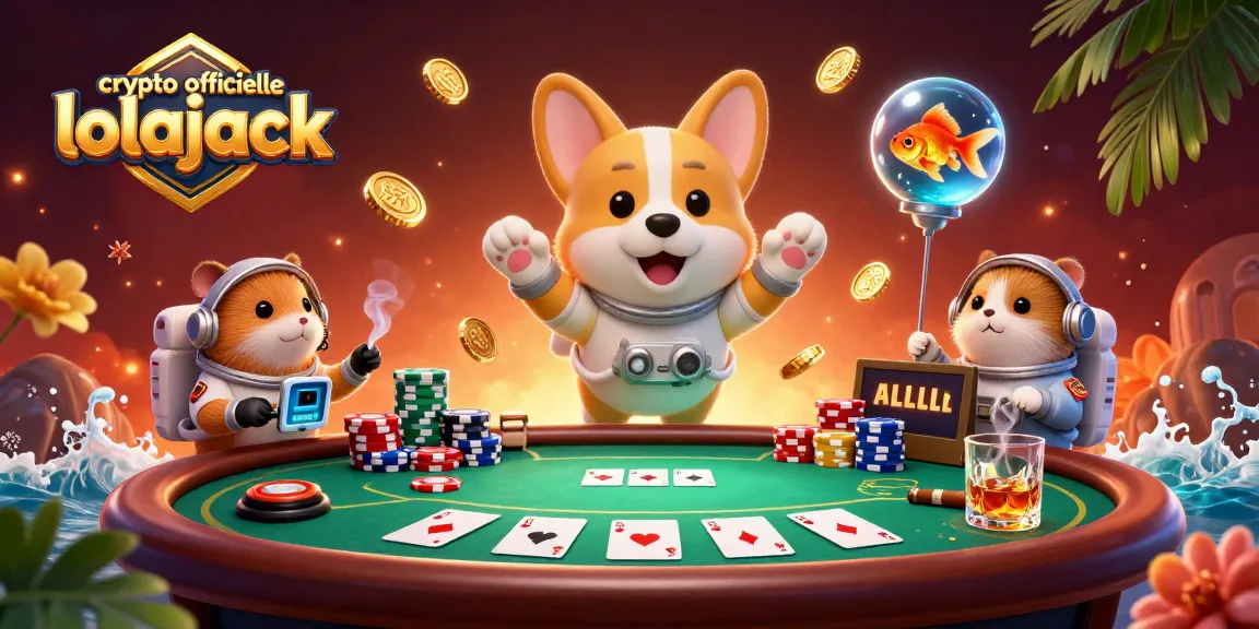 Experience thrilling gameplay at crypto officielle lolajack with floating poker chips and cartoon characters.