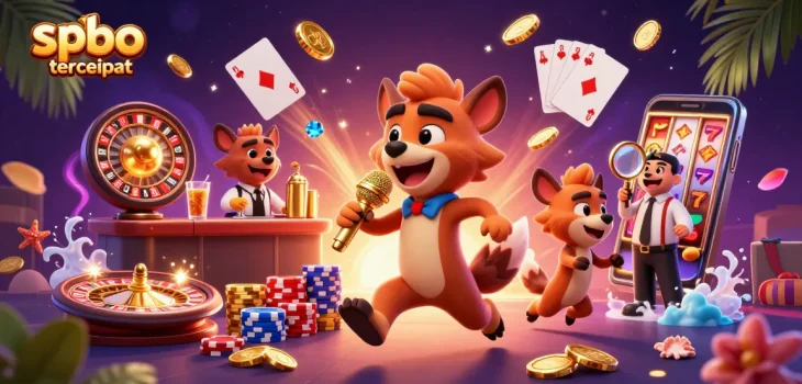 Experience spbo tercepat in a vibrant 3D comedy casino scene with lively hyena characters.