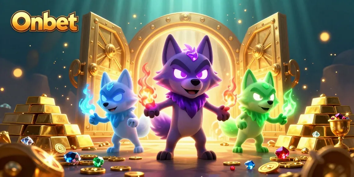 Experience thrilling gaming at Onbet with wolves guarding treasures in an enchanting casino.