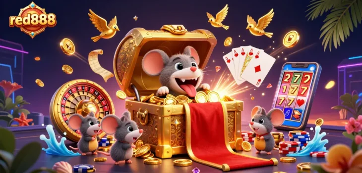 Experience thrilling gameplay at red888 with a vibrant illustration of casino excitement!