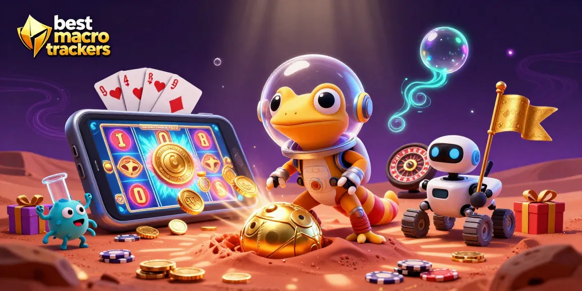 Experience the excitement of best macro trackers with a Martian gecko discovering a golden casino.