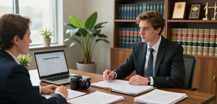 Bradley Robinson Alabama engaging in a mentorship session in a professional law office, showcasing dedication and career growth.
