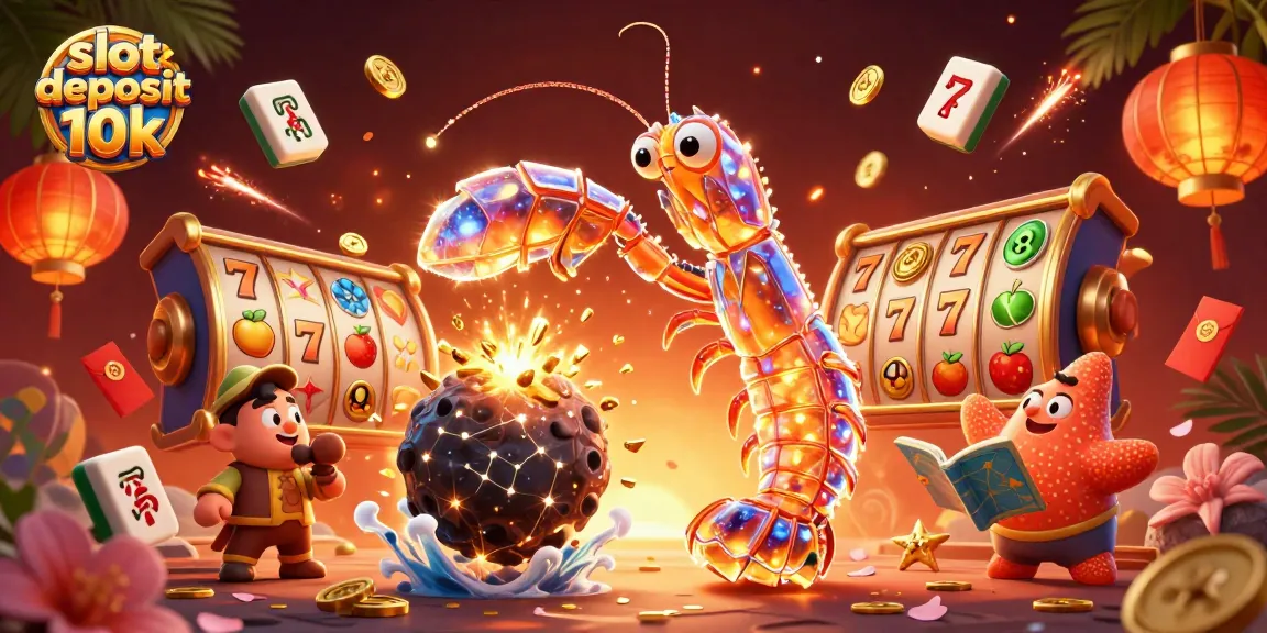 Experience the thrill with slot deposit 10k as vibrant characters punch through asteroids amidst golden coins and jackpots.