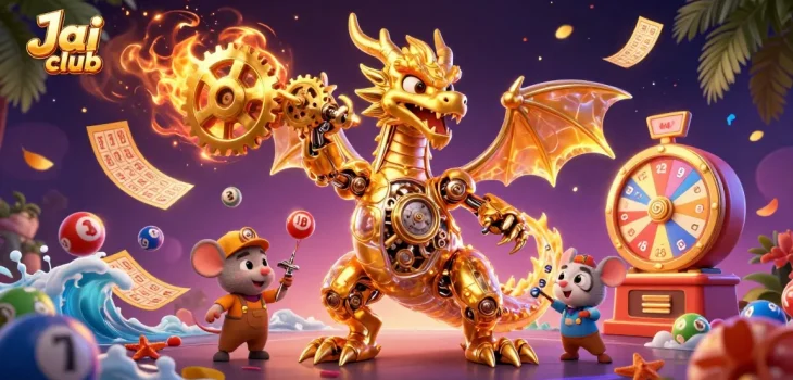 Play exciting games at Jai club with a colorful, dynamic illustration showcasing lottery elements and rewards.