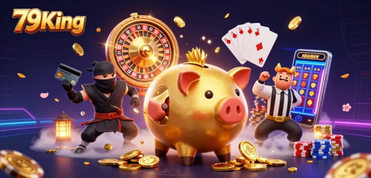 Experience thrilling gameplay at 79King with golden coins and excitement exploding all around.