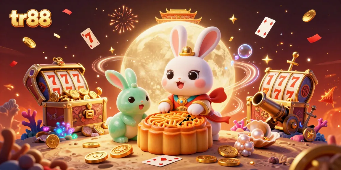 Experience thrilling gameplay at tr88 with moon rabbits revealing poker chips amidst vibrant casino elements.