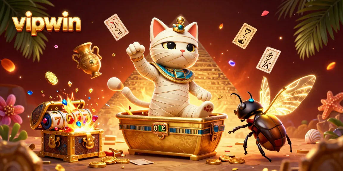Experience excitement at vipwin with a vibrant casino scene featuring unique characters and game elements.
