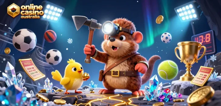 Experience the excitement of online casino Australia with dynamic 3D treasure hunter and sports elements.