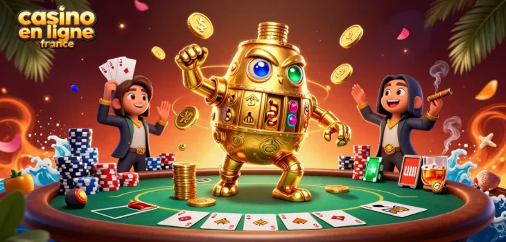 Jouez au casino en ligne France avec un golem en or et des éléments de poker captivants.