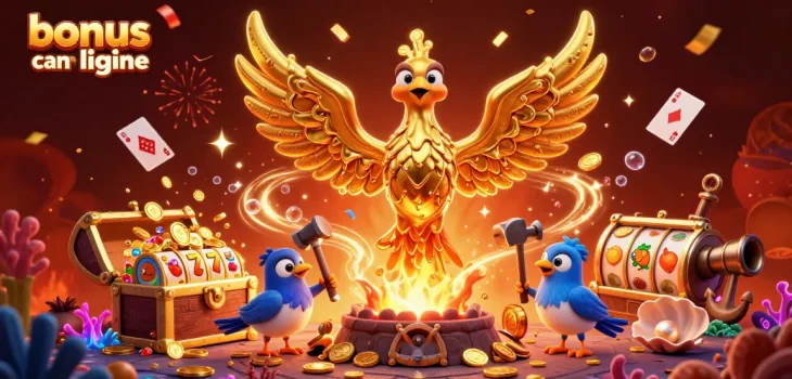 Bonus casino en ligne : gagner des pièces d'or et découvrir des trésors dans une illustration dynamique de casino.