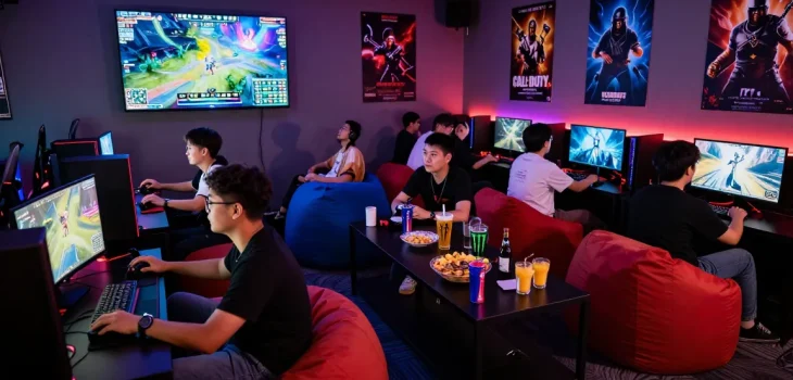7meter gaming lounge with enthusiasts playing and enjoying tournaments