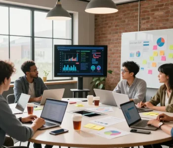 Team brainstorming in a modern office, enhancing productivity and inspiration - read more here.