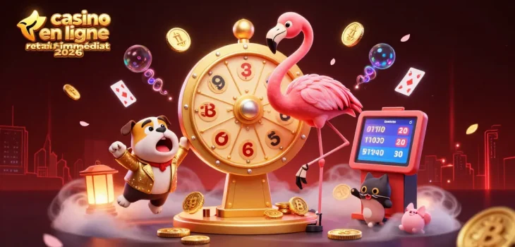 casino en ligne retrait immédiat 2026 avec un hôte de jeu et un bulldog enjoué dans une scène animée de casino