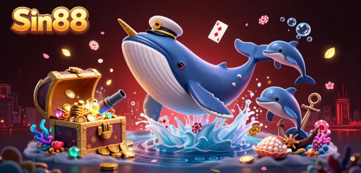 Experience thrilling gameplay with Sin88, diving into a sea of coins and playful casino characters.
