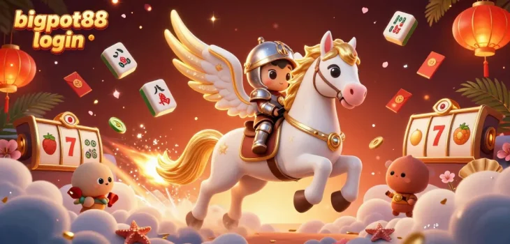 Engage with bigpot88 login's thrilling gaming scene featuring a celestial horse and interactive elements.