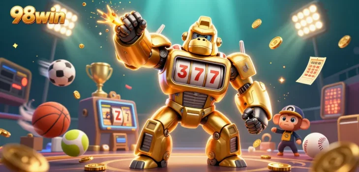 Win big at 98win with thrilling moments featuring the golden gorilla mech in action.