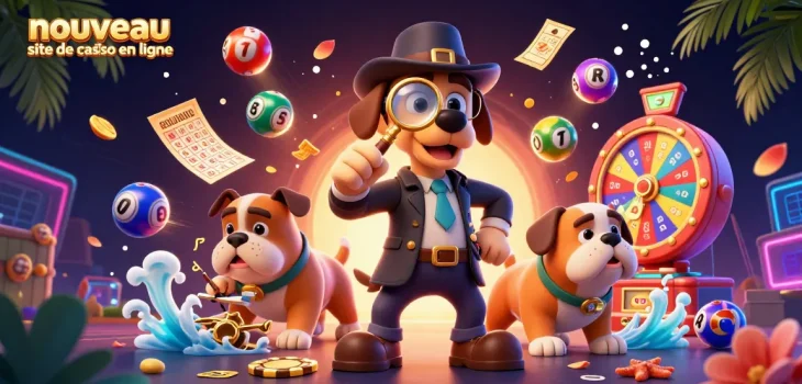 Plongez dans l'univers du nouveau site de casino en ligne avec un détective et son compagnon, découvrant des indices de jeu captivants.
