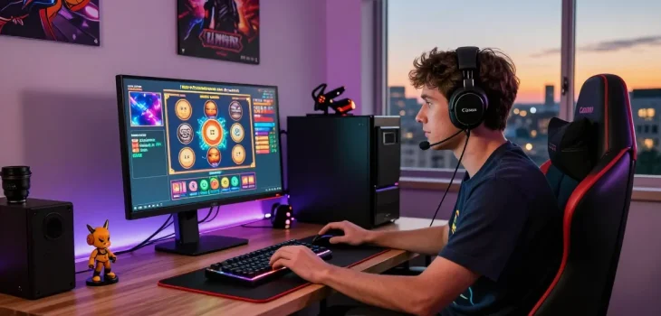 Exciting gaming setup with player engaged in raja328 slot game.