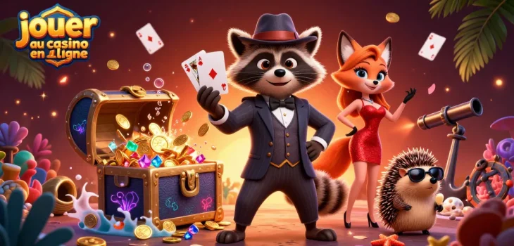 Jouer au casino en ligne avec un raton laveur élégant, une renarde charmante et un hérisson garde.
