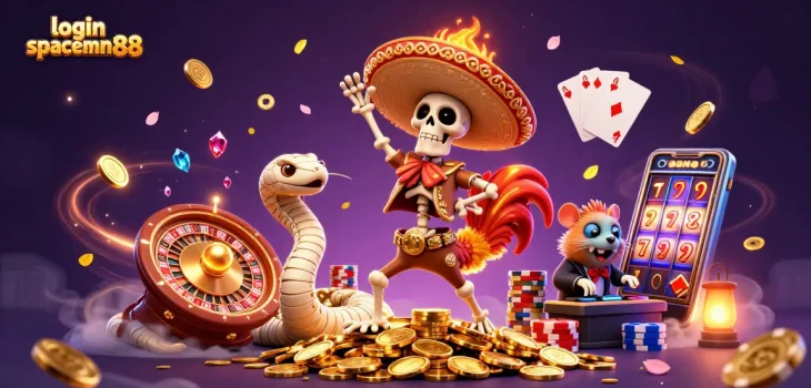 Experience the thrill of login spaceman88 with a vibrant 3D casino scene featuring dynamic characters and sparkling game elements!