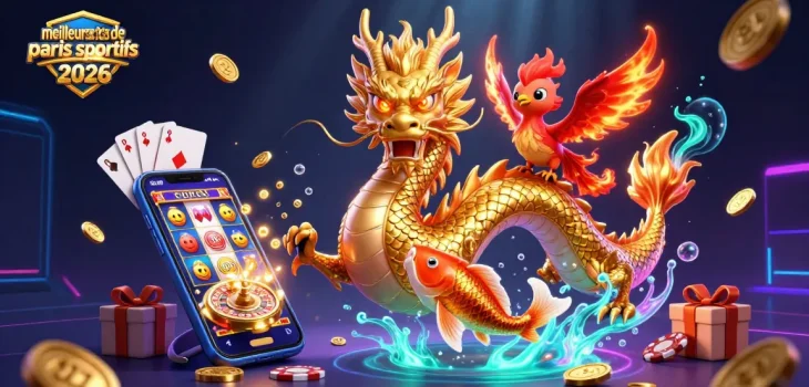 Découvrez les meilleurs sites de paris sportifs 2026 avec un dragon doré et une constellation de jeux