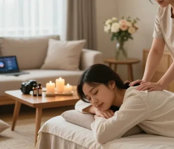 Enjoying a relaxing 안양출장마사지 session at home with soothing ambiance.