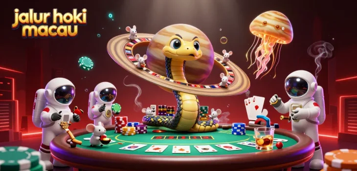 Engage in thrilling cosmic bets with jalur hoki macau, featuring vibrant characters and poker action.